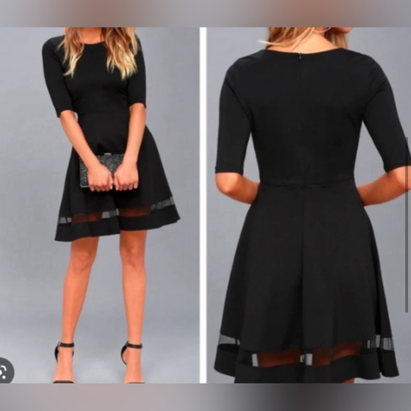 Lulus Dresses & Skirts - LULU’S Sheer Factor Black Mesh Skater Dress, Size M